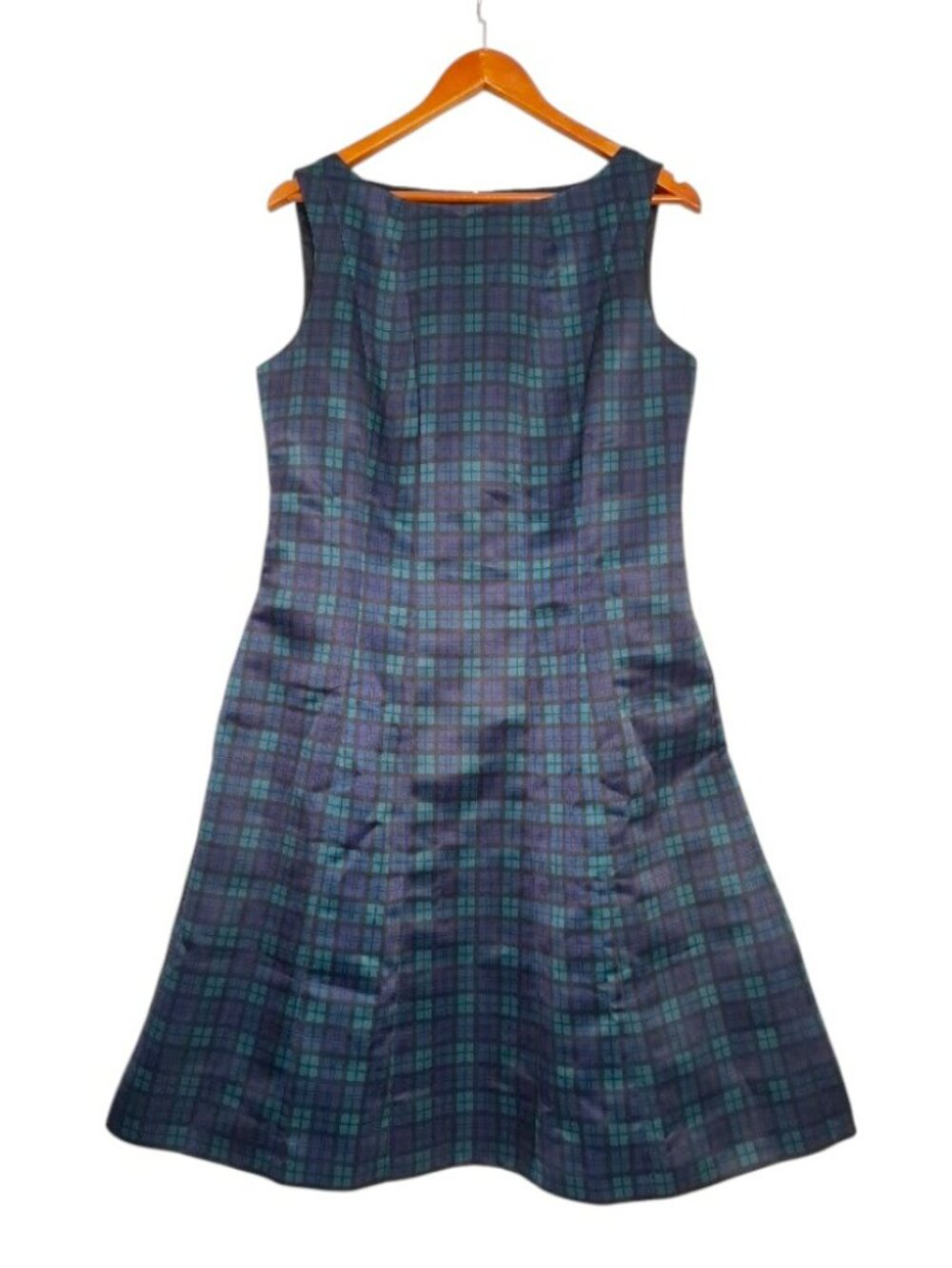 NWT Brooks Brothers Blue Green Plaid Dress Size 12 Fit Flare Sleeveless Midi NEW